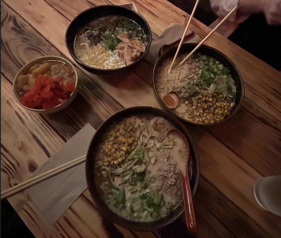 An overhead view of a fancy ramen meal